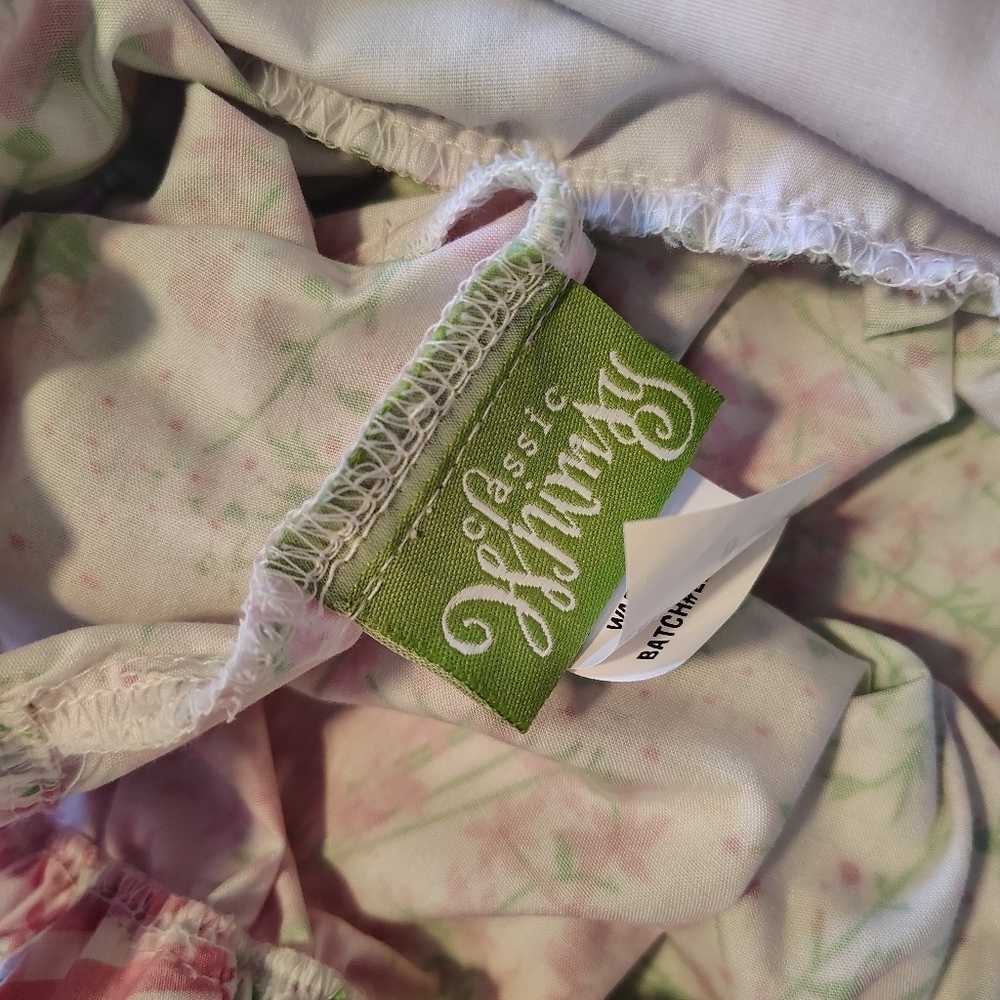 Classic Whimsy Pink Green Gingham Floral Dress Size 8 Preppy Pastel Ditsy Ruffle - Picture 3 of 9